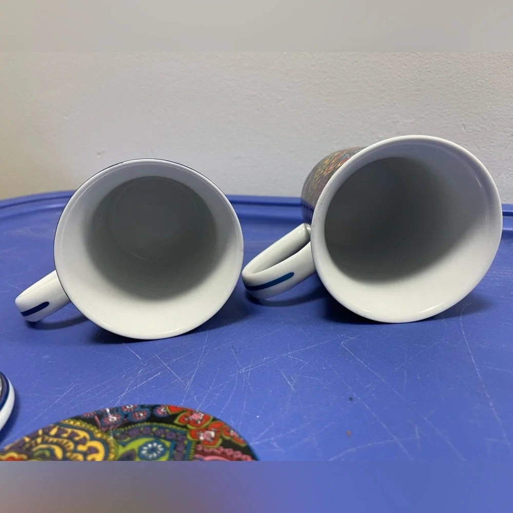 2 Gorgeous Paisley Vera Bradley Symphony in Hue & Blue Rhapsody Coffee Mugs/Lids - Picture 9 of 15